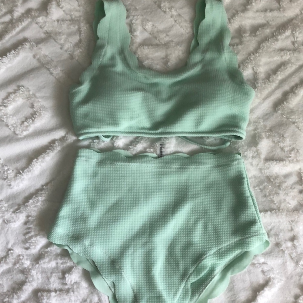 Sea foam green scalloped high waist bikini